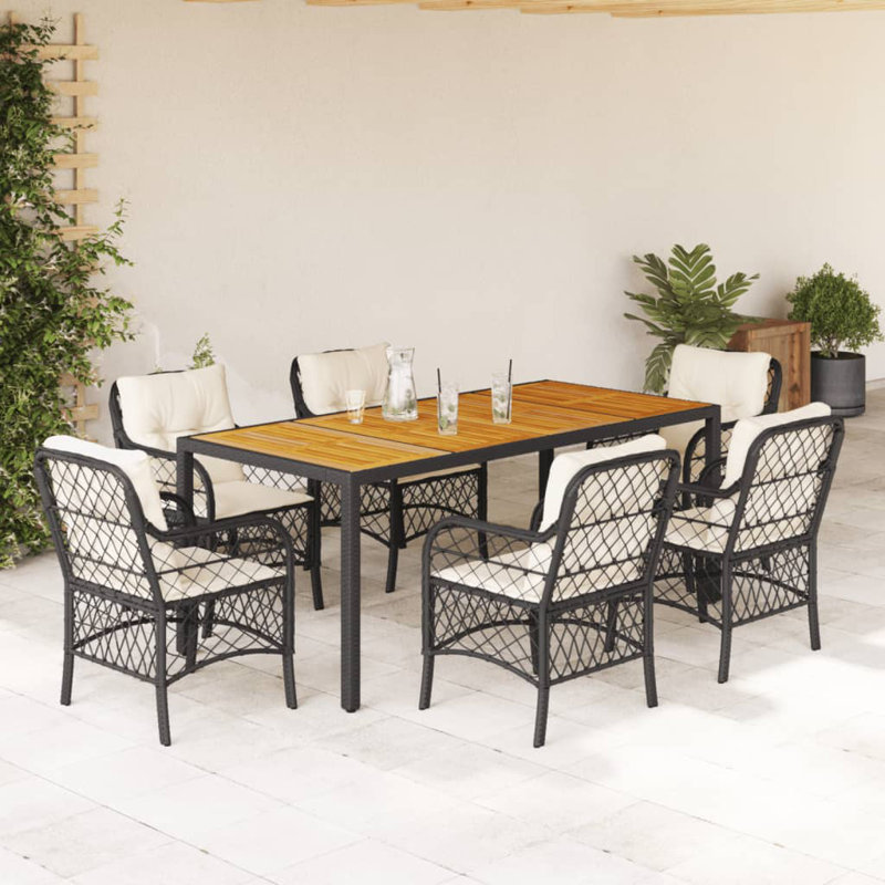  Garden Dining Set Black, Cream White