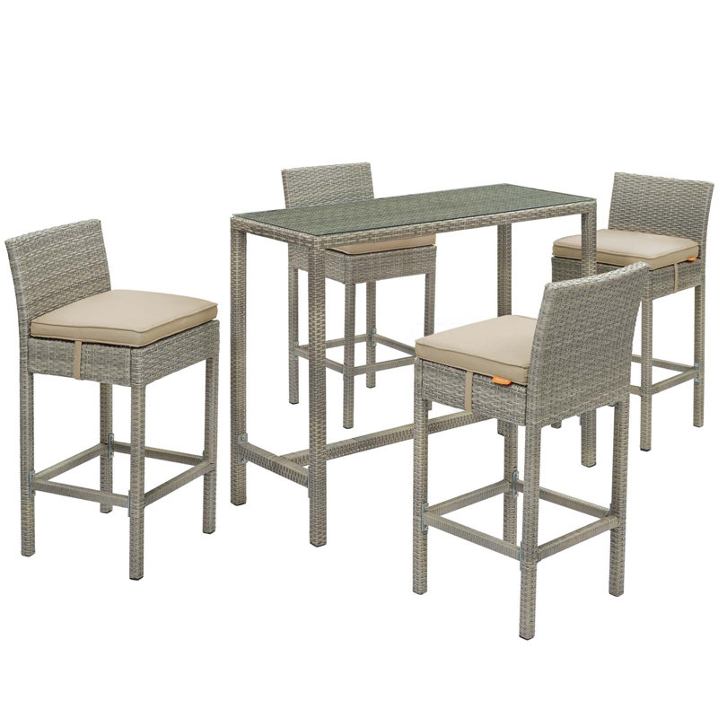 Ensemble de patio extérieur en osier gris anthracite 5 pièces Conduit, Beige