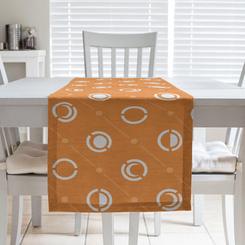 Classic Moon Phases Table Runner, 16" x 72", White/Orange