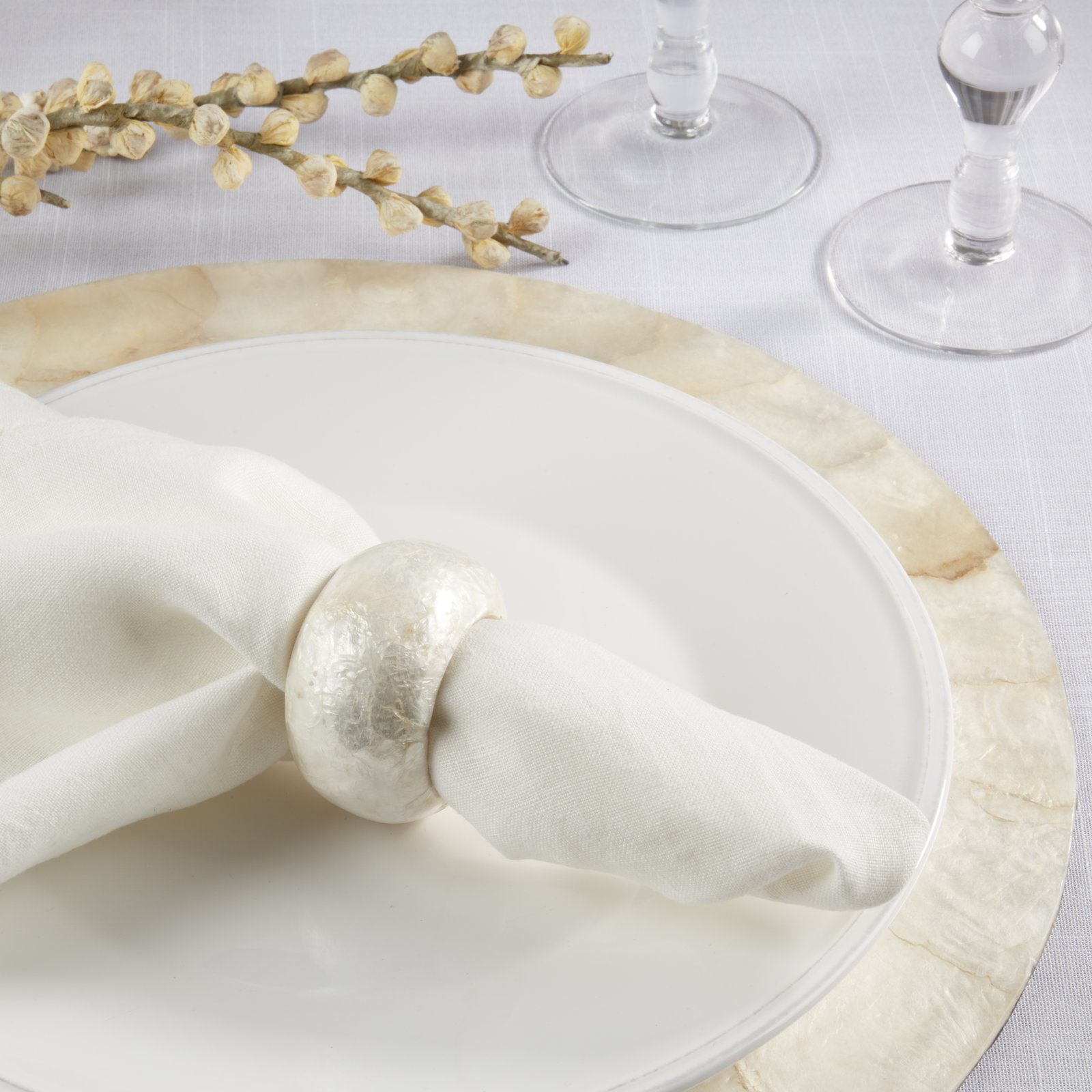 Textured Capiz Napkin Rings, Ivory