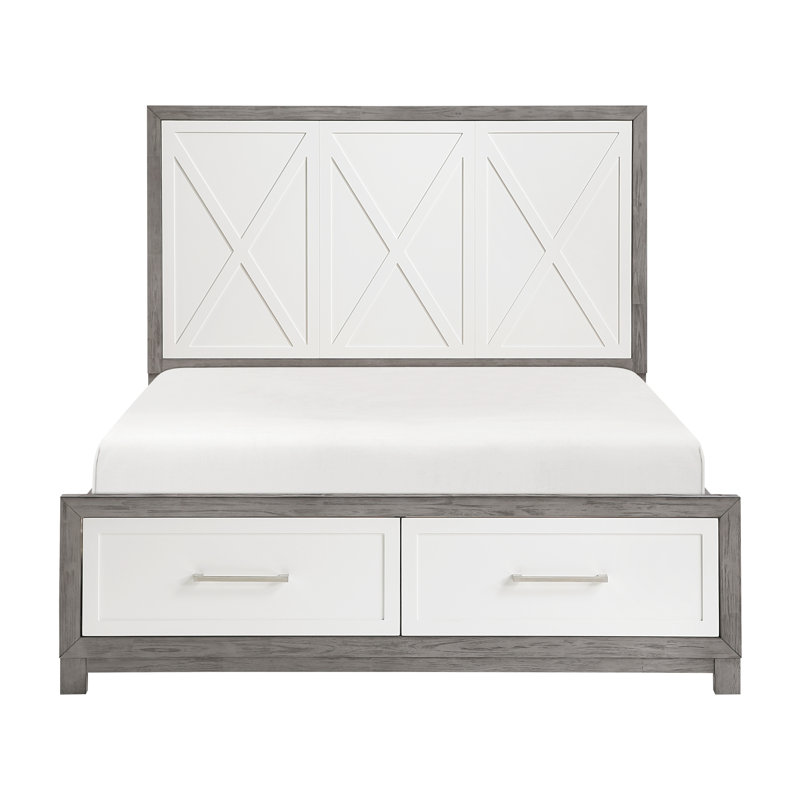 Lit plateforme grand et gris avec rangement, option de taille de chambre à coucher