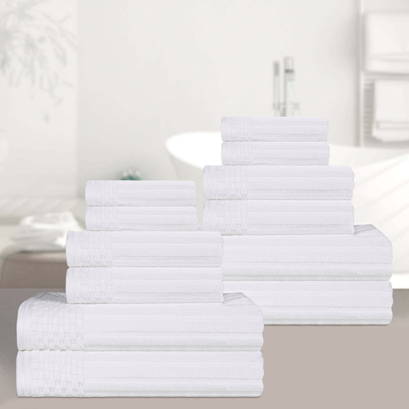 Ensemble de serviettes en coton à bordure très absorbante et à carreaux BNM, Blanc