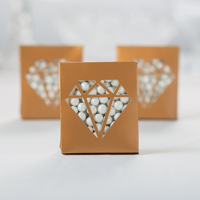 Gold Diamond Window Cardstock Favor Boxes Set of 12