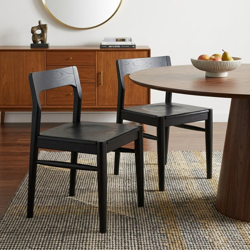 Ensemble de deux chaises d'appoint à dossier ouvert en bois massif noir, Noir