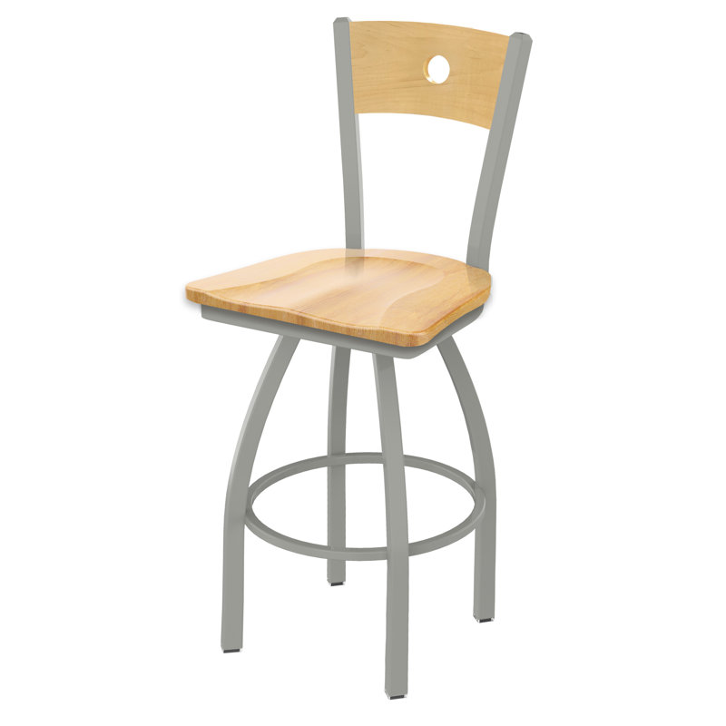 Voltaire 25" Swivel Bar Stool, Anodized Nickel, Wood-Natural Maple, Counter Stool (25” Seat Height)