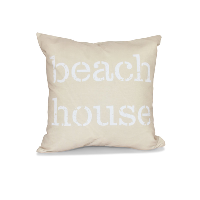 Beach Vacation Outdoor Reversible Throw Pillow, 20" H x 20" W, Taupe/Beige