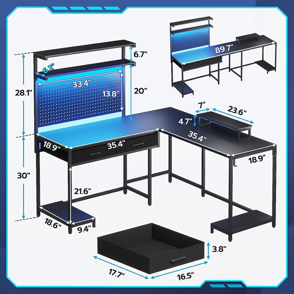 SEDETA White Gaming Desk 78.8'' with LED Lights, Hutch and Storage Shelves,  Computer Desk with Monitor Stand, Large PC Gamer Desk Workstation,  Ergonomic Gaming Table for Bedroom, Living Room : : Computers