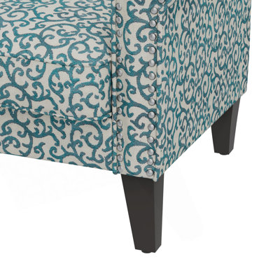 Chaise d'appoint à motif de vigne bouclée bleue avec pieds en bois massif brun foncé