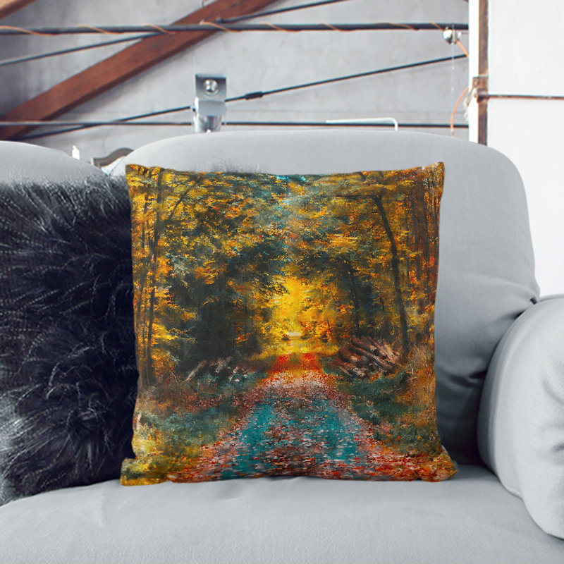 Endless Autumn Forest in Germany Cushion with Filling, 40cm H x 40cm W x 15cm D, Stone