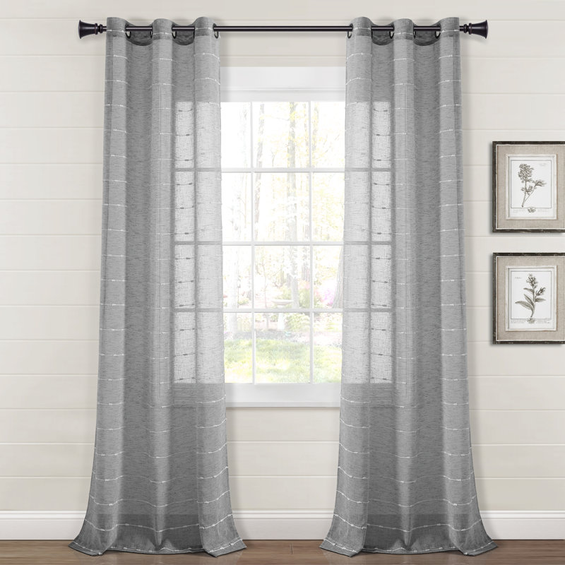 Farmhouse Textured Sheer Sheer Curtain Pair, 38" W x 95" L, Dark Gray