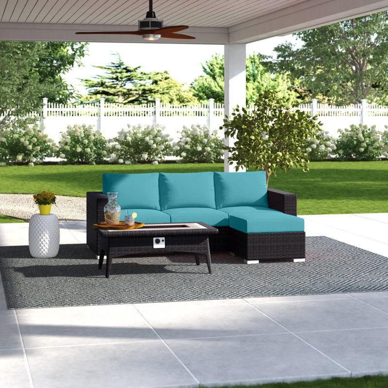 Ensemble de patio extérieur 3 pièces avec foyer Convene, Turquoise