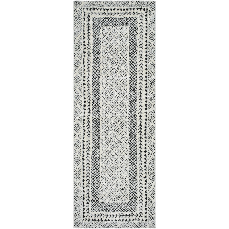 Calvo Machine Woven Ivory/Black Area Rug, Runner 2'8" x 7'3"