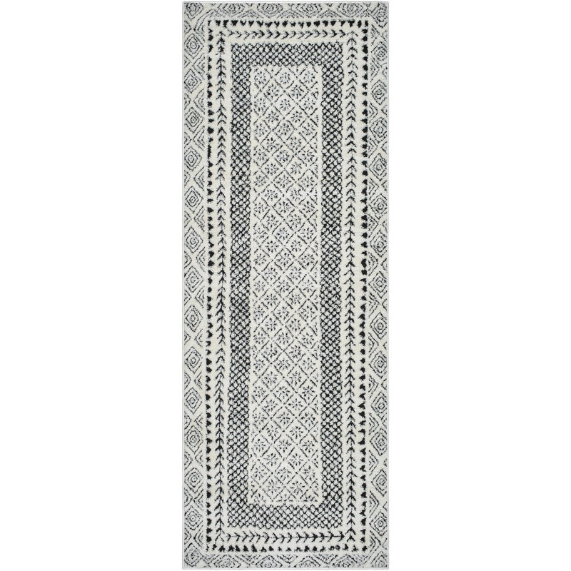 Tapis ivoire / noir Calvo, Tapis de couloir 2 pi 8 po x 7 pi 3 po