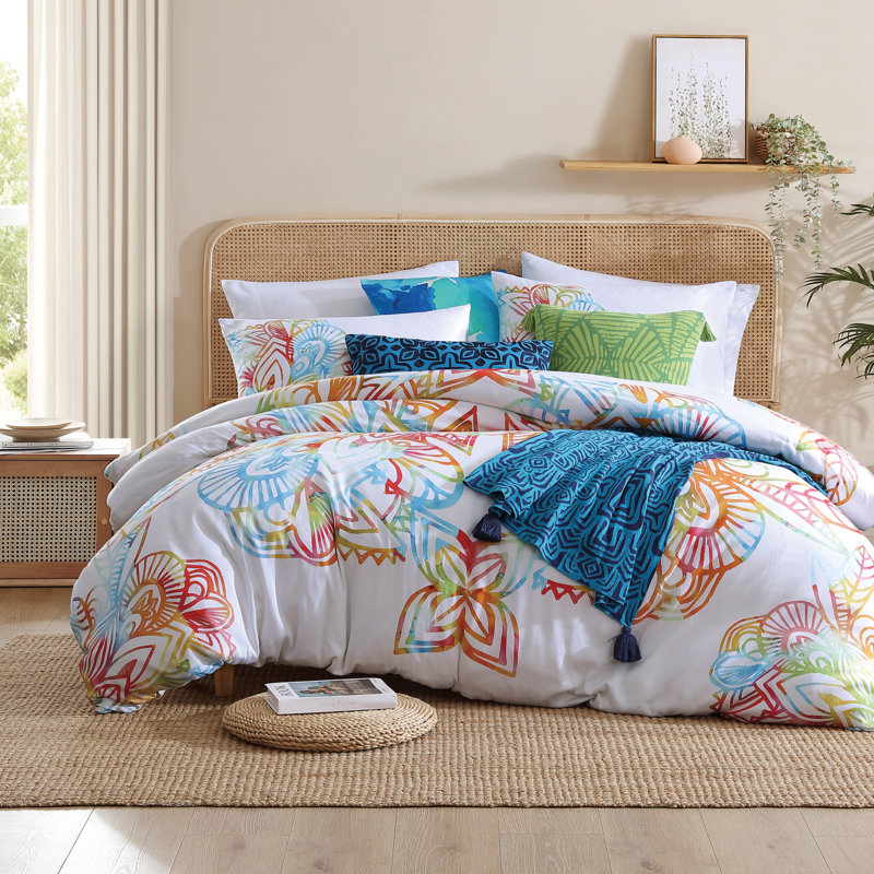 King Multicolor Cotton Floral Bohemian Duvet Cover Set