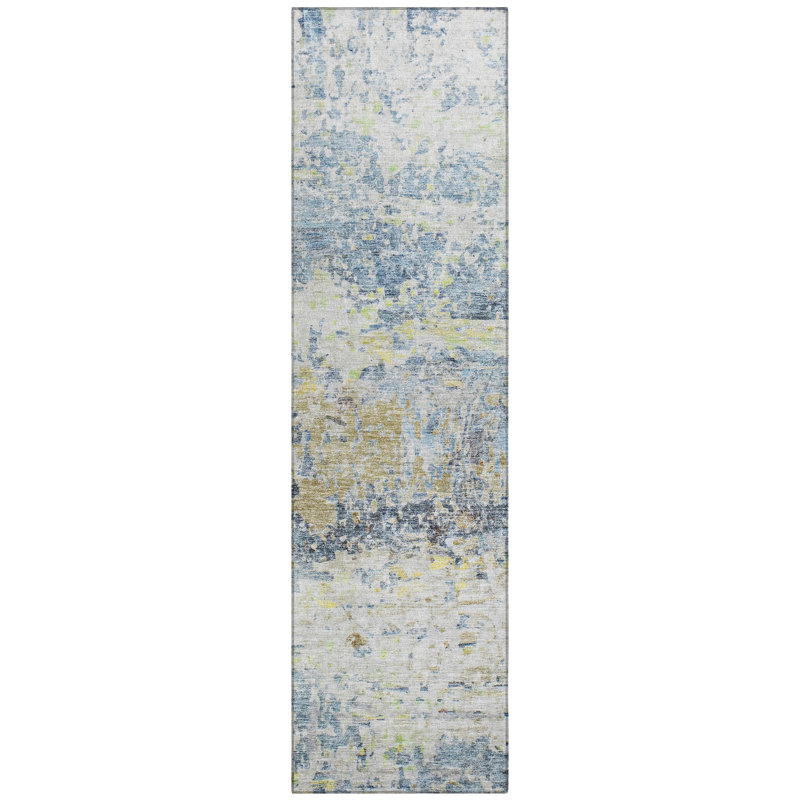Talia Blue Washable Indoor-Outdoor Rug - , 2'3" x 7'6"
