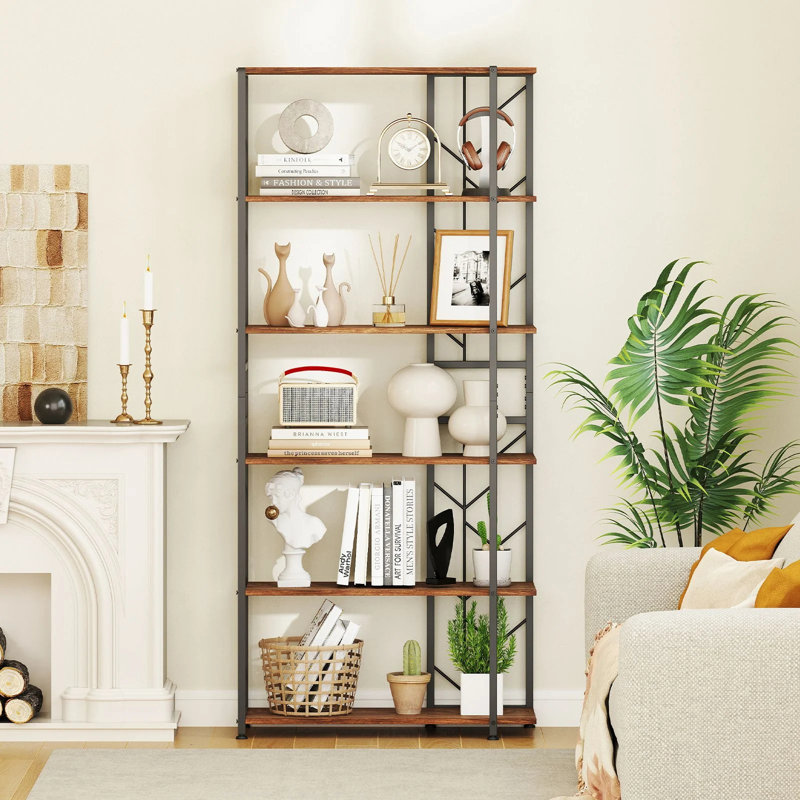 180cm H x 80cm W Metal Bookcase, Brown/Black