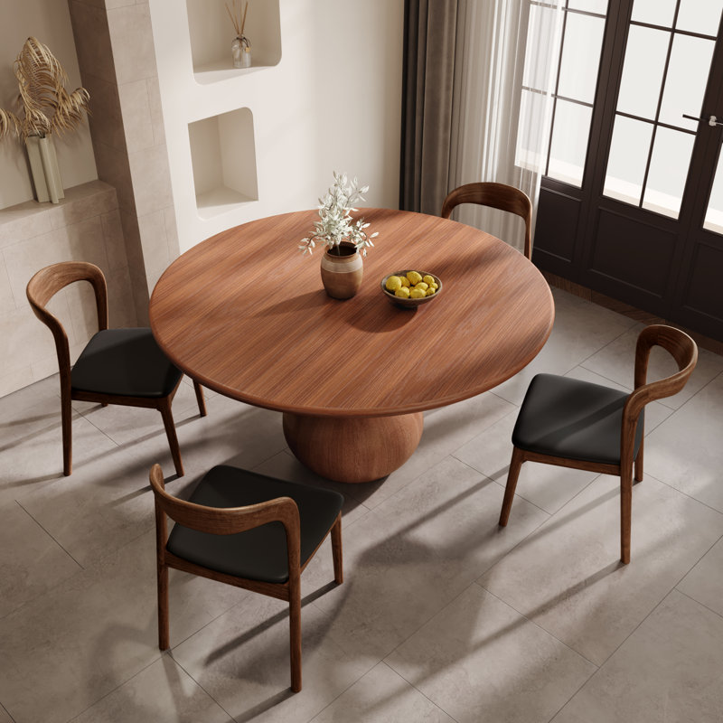 Ikerne 4 - Person Round Solid Wood Dining Set, 29.52"H x 59"L x 59"W, Black