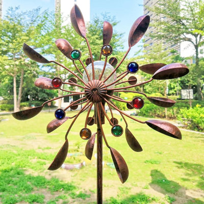  Solar Wind Spinner With Multi-Color LED Lighting Outdoor Metal Windmills With Solar Led Color-changing Lights