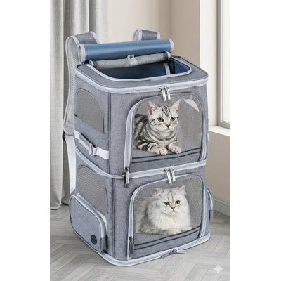 Dual-Compartment Carrier Backpack for Two Cats or Medium-Sized Dogs, Features Separate Sections for Transporting Two Pets at Once, Perfect for Outdoor Travel, Walks, and Picnics