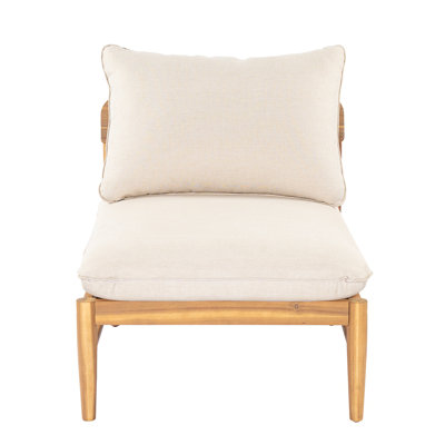 Canapé d'extérieur en bois d'acacia Terassi, finition teck clair avec coussin beige