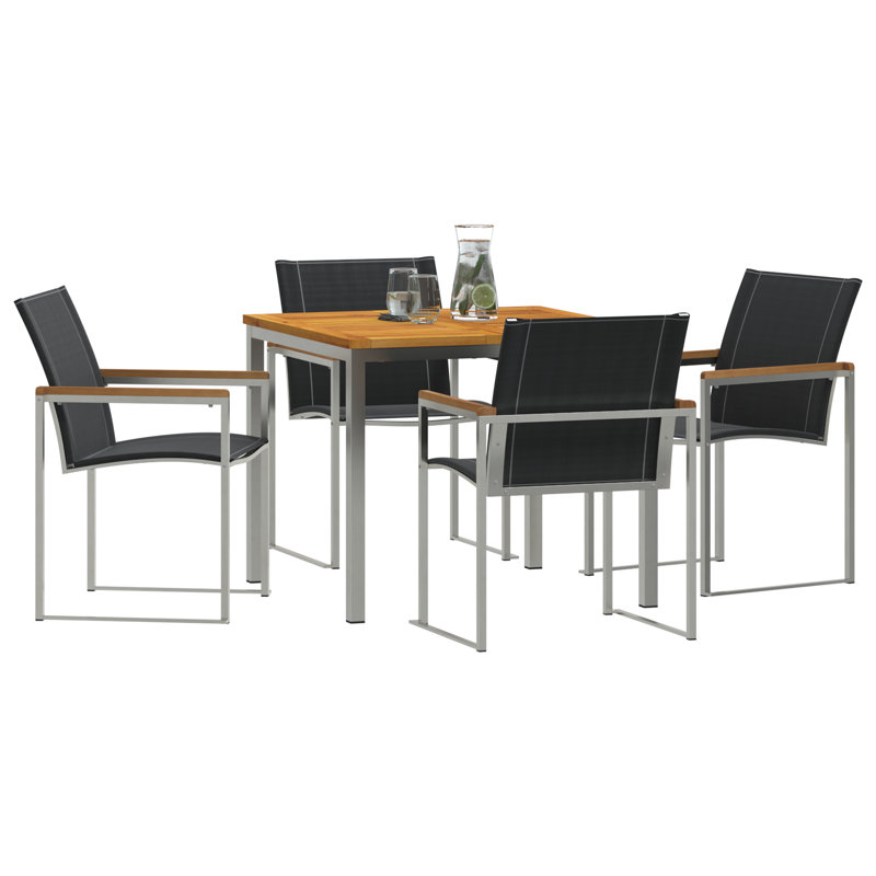 5 Piece Garden Dining Set Solid Wood Acacia, 75cm H x 90cm W x 90cm D
