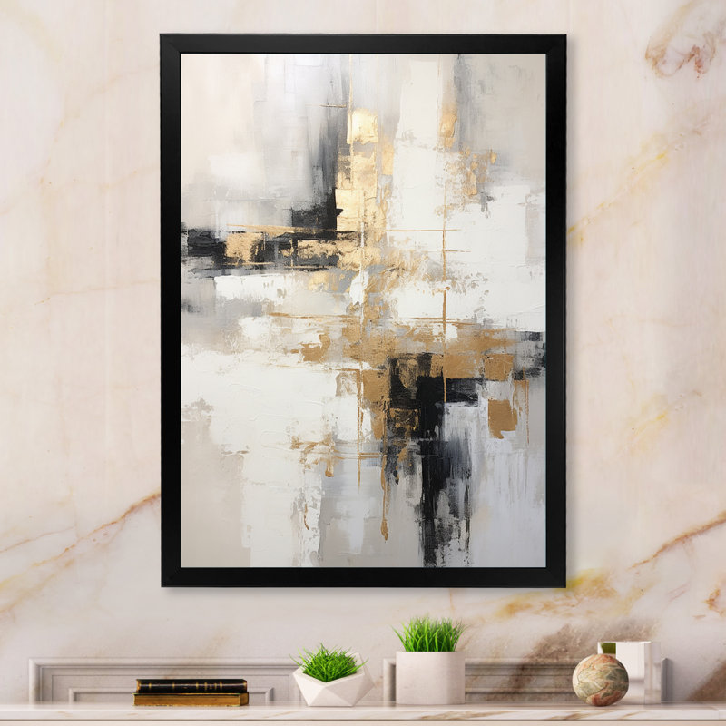 «Essential Bliss Minimalisme», peinture abstraite sur toile grise, H 32 po x l 24 po, Avec cadre, Noir