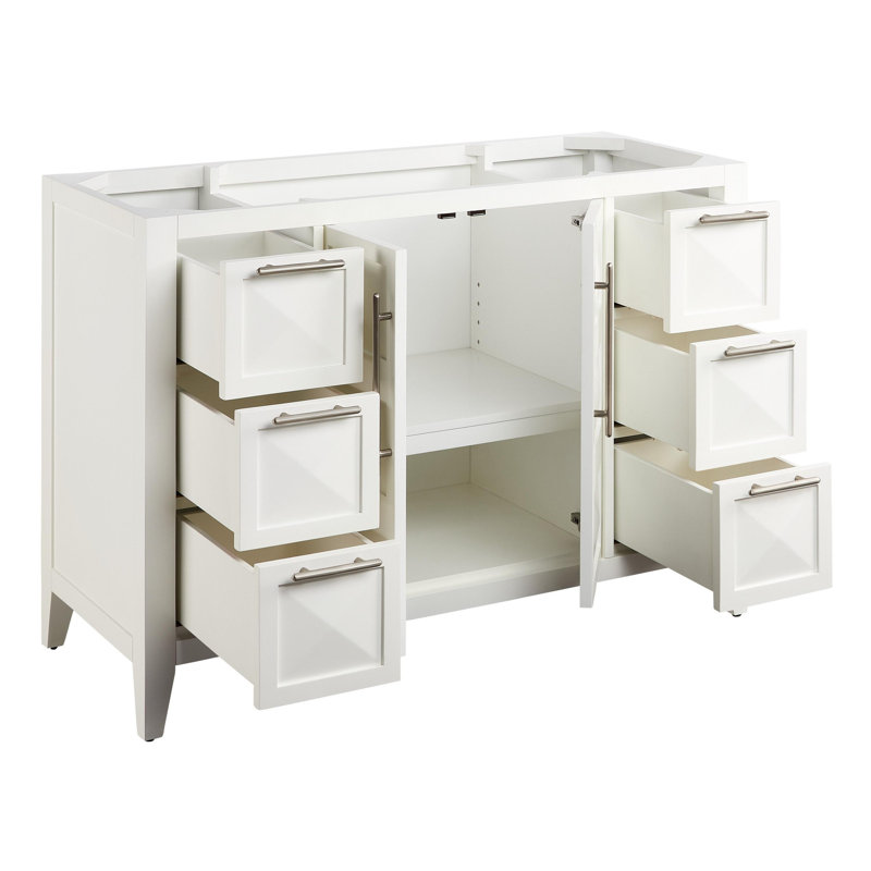 48" Bright White Mahogany Vanity with Carrara Marble Top