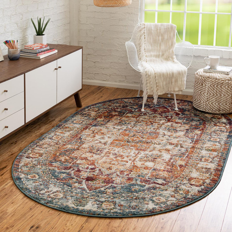 Alresford Oriental Orange Area Rug, Oval 3'3" x 5'3"
