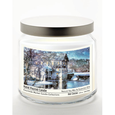 Bougie en pot de verre de 400 g (14 oz) « Pays des merveilles hivernales » avec couvercle en métal argenté brossé
