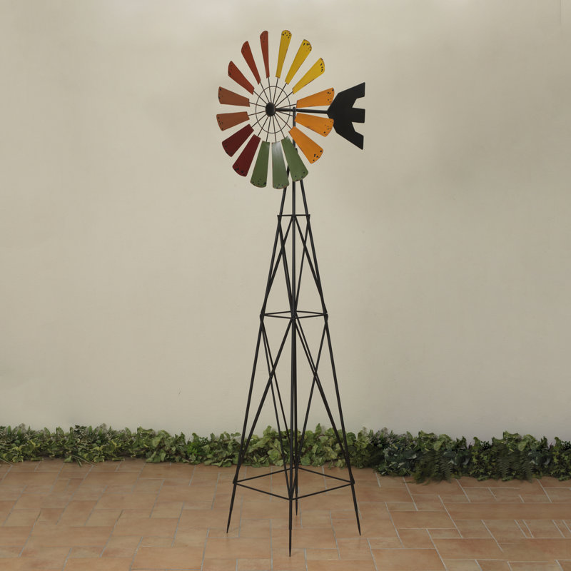 91.7-Inch Metal Garden Windmill – Towering Multi-Color Kinetic Yard Sculpture with Multi-Directional Tail