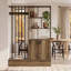 Cloison de séparation autoportante en bois brun de 180 cm (70,9 po) avec 5 étagères, armoire de rangement et porte-manteau.