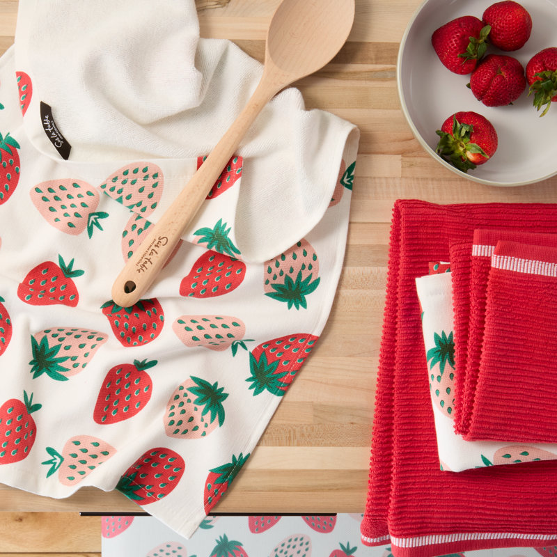 Strawberry Print Cotton Kitchen Towel Set of Four