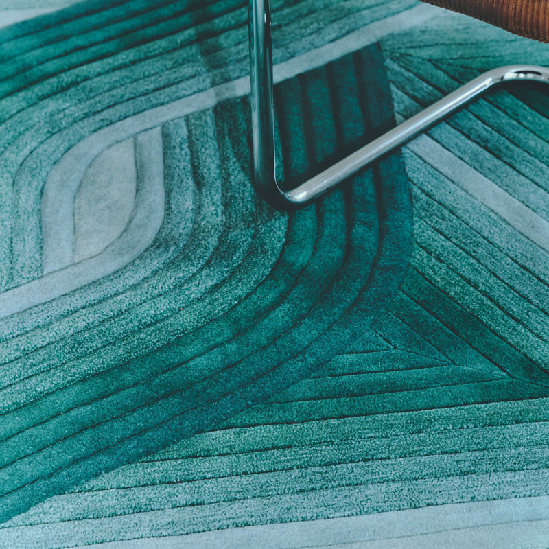 Flow Hand Tufted Wool Geometric Area Rug in Aqua