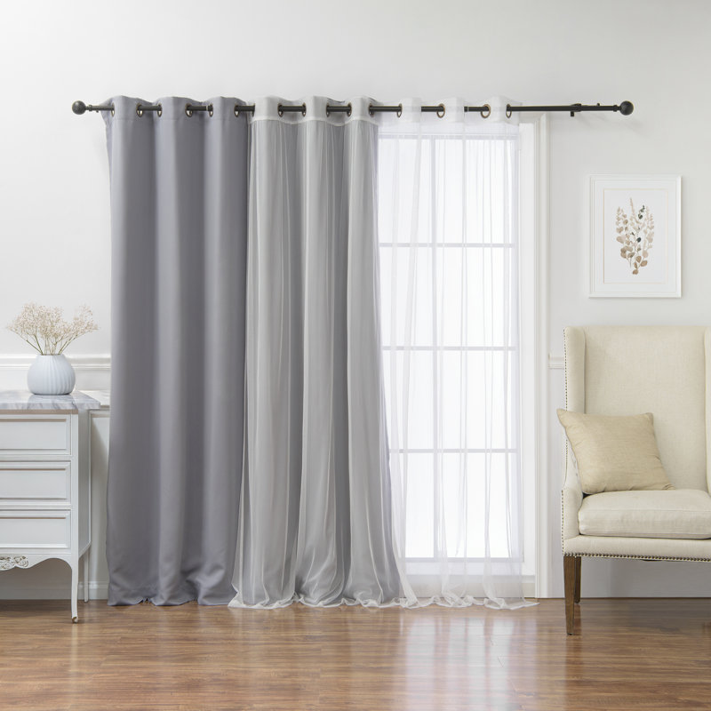 Granados Thermal Room Darkening Sheer and Solid Curtain, Ash Gray, 80" W x 96" L