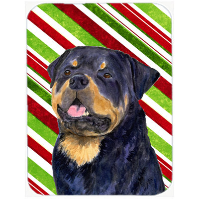 The Holiday Aisle Rottweiler Candy Cane Holiday Christmas Glass Cutting Board