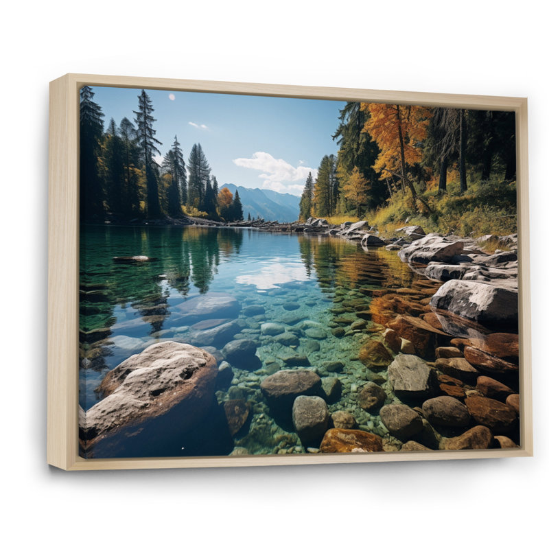 Lakeside Retreat I - Art mural pour salon Lakehouse, H 34 po x l 44 po x P 1,5 po, Cadre naturel flottant