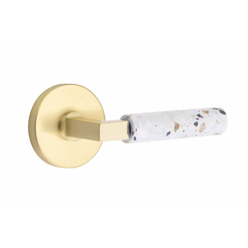 Ensemble de leviers de passage Emtek Select, rosette à disque, tige carrée en L, poignée en terrazzo clair, CF, Droite