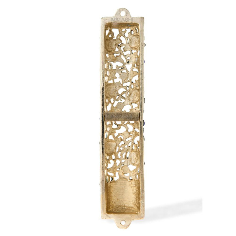 Mezuzah ornée à la main dorée en cristal et bleu 24 carats