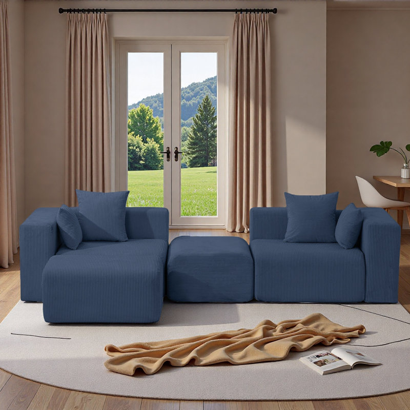 Canapé modulaire Cloud en deux boîtes, canapé modulaire compressé avec assise profonde, Polyester bleu