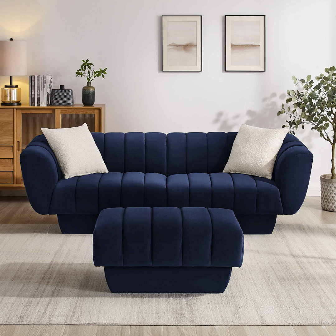 MINIMORE Modern Style 88.2''W Charlotte 3Seater Chesterfield Sofa with Ottoman Everly Quinn 