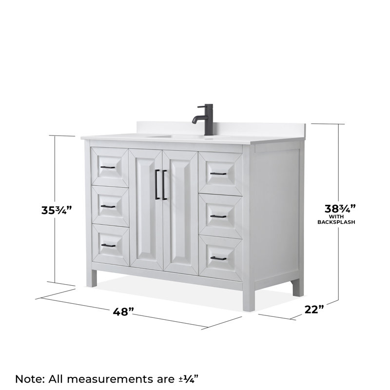 Daria 48'' W Vanity, Matte Black, White, White Quartz