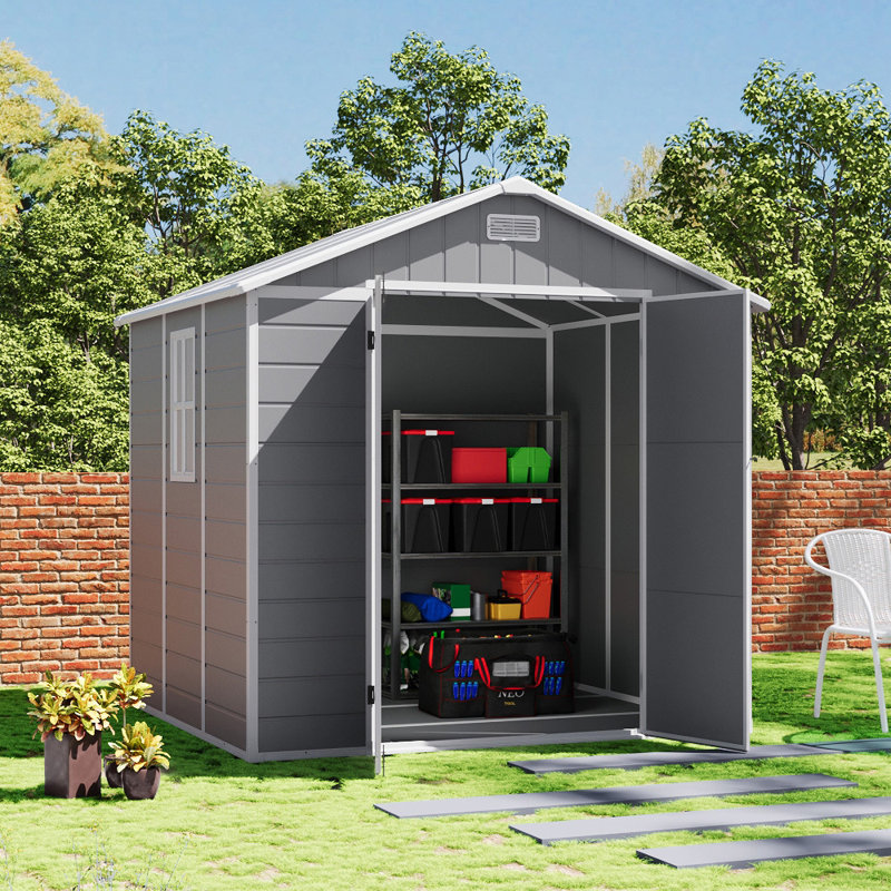 7 ft. 5 in. W x 6 ft. 5 in. D Plastic Reverse Apex Tool Shed