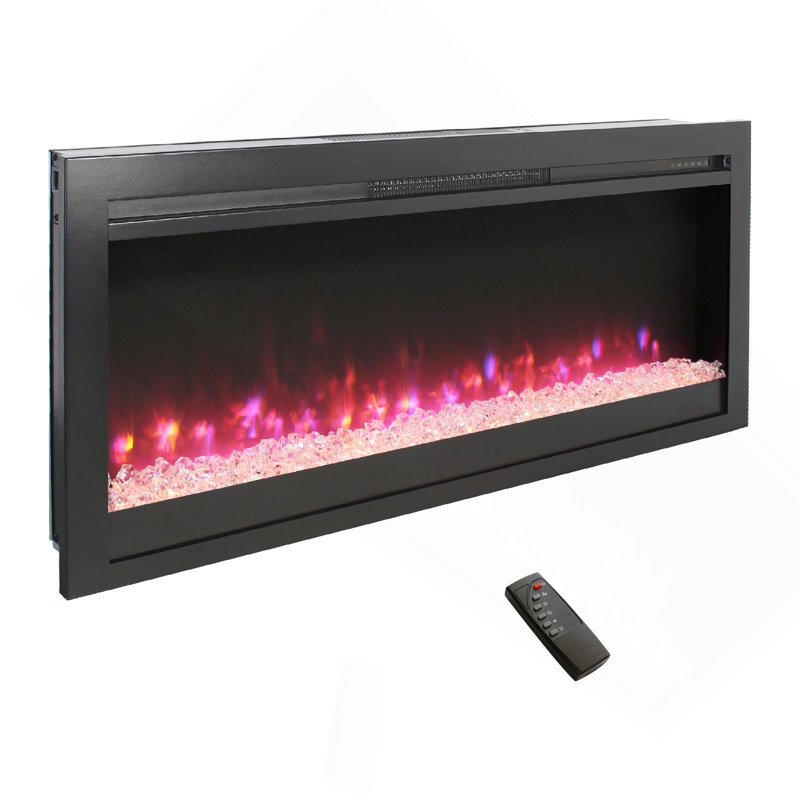 44 Inch In Wall Recessed  Electric Fireplace With Remote And Multi Color Flame & Emberbed, LED Light Heater
