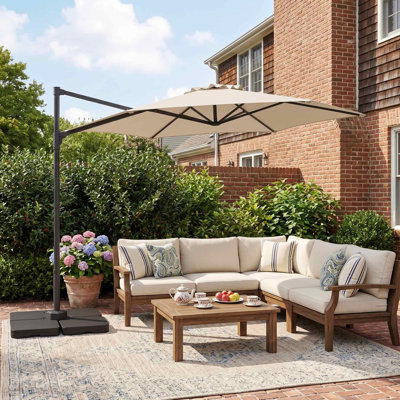 Parasol de patio en porte-à-faux décalé de 10 pi, mécanisme de rotation lisse à 360 ° et évent supérieur respirant, auvent imperméable UV50 + résistant à la décoloration et cadre antirouille