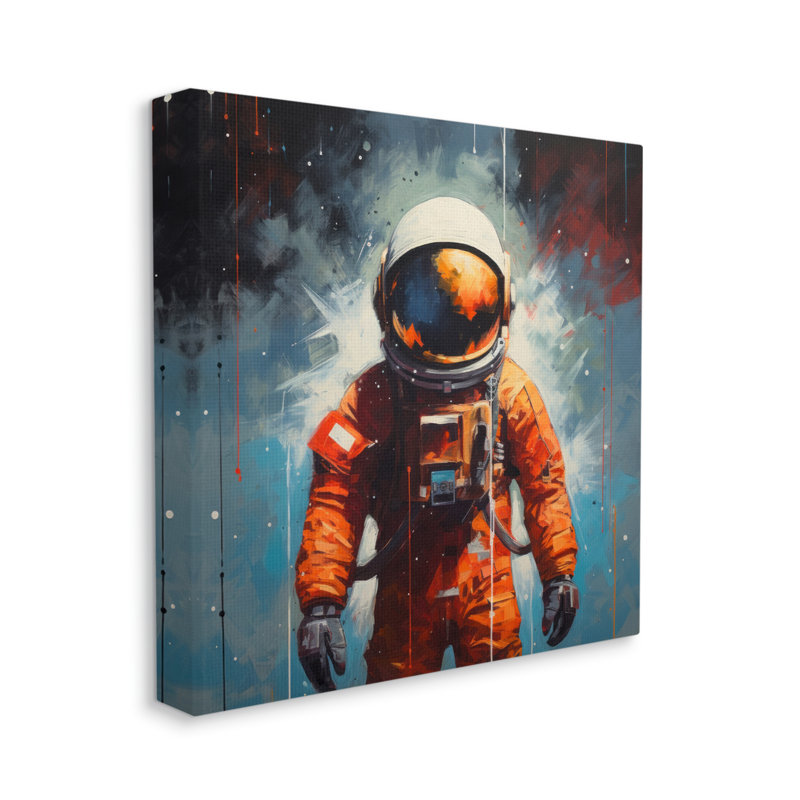 Astronaute abstrait sur toile, H 17 po x l 17 po x P 1,5 po