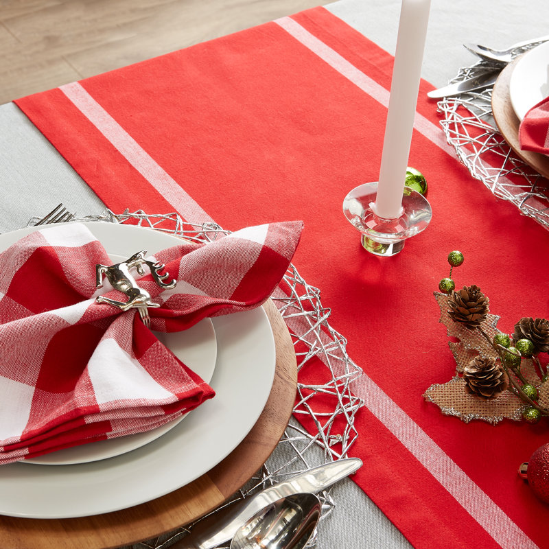 Icenhour 100% Cotton Table Runner, 72" L x 14" W, Red/White