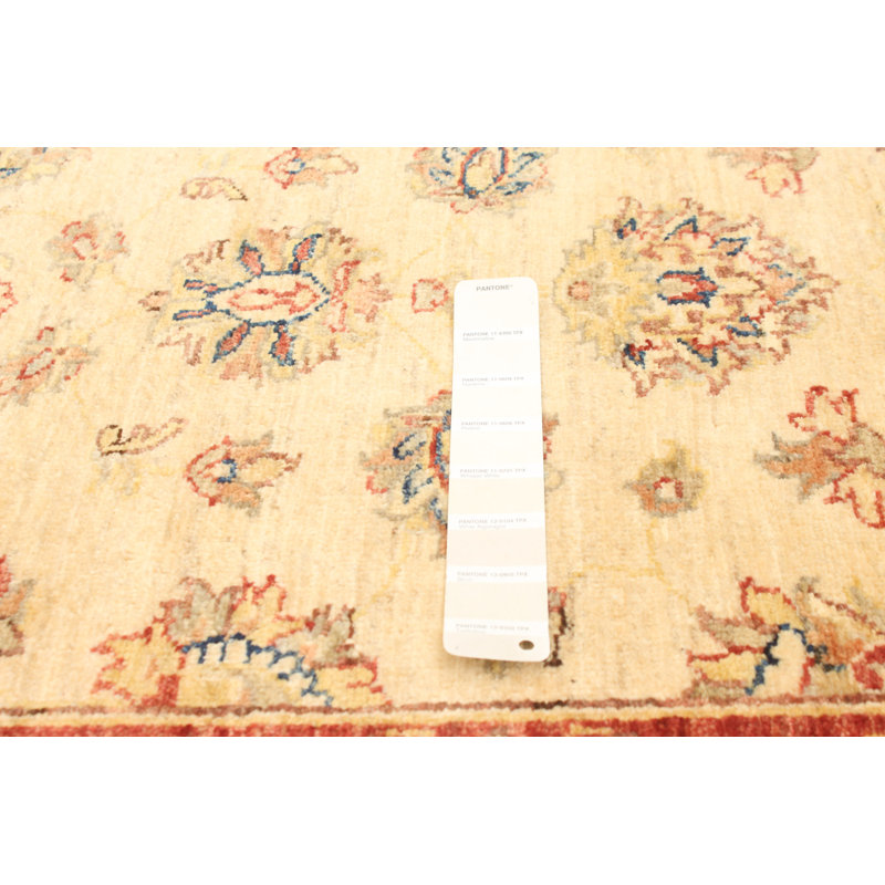 Tapis de couloir en laine noué à la main de conception unique noué à la main New Age 2 pi 8 po x 9 pi 1 po Tapis décoratif crème/rouge