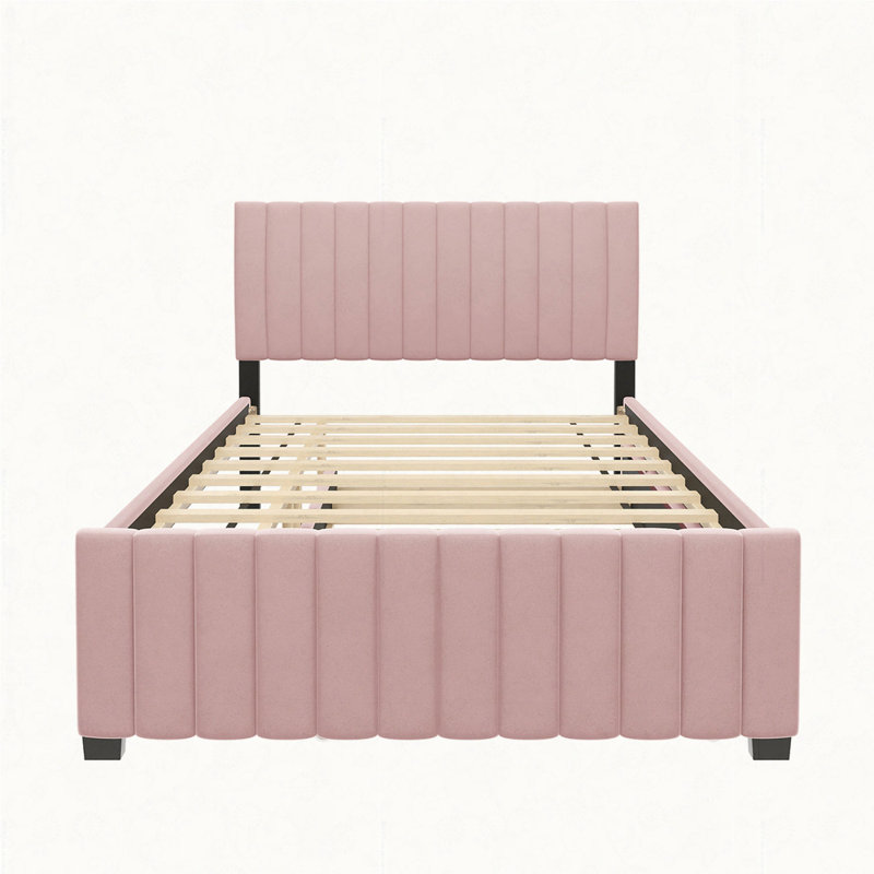 Lit plateforme double en velours avec lit gigogne, Rose