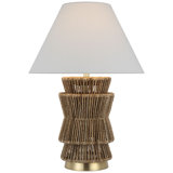 Chapman & Myers Antigua 30" Layered Table Lamp in Natural Abaca and Antique-Burnished Brass with Linen Shade