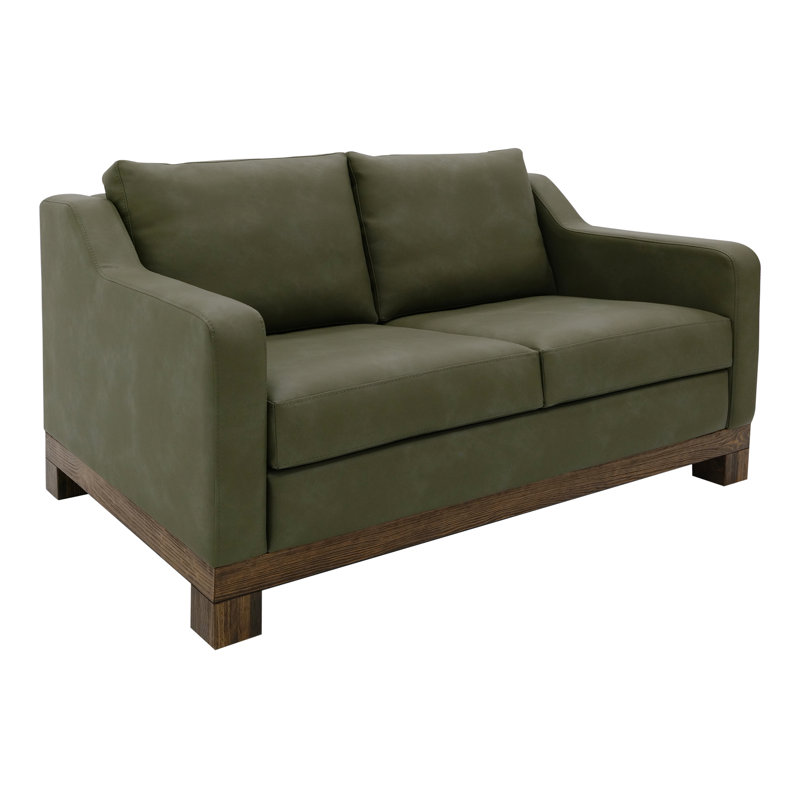 Structure et base en bois, causeuse, Similicuir vert